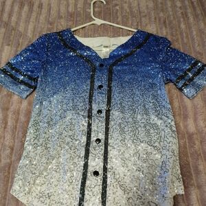 balera Blue to Silver Sequin Baseball Style Top